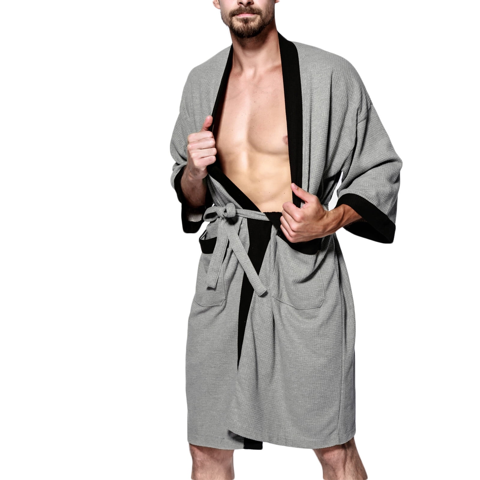 Tao Tao Men's Turkish Cotton Bathrobe Waffle Kimono Terry Cloth Hotel ...