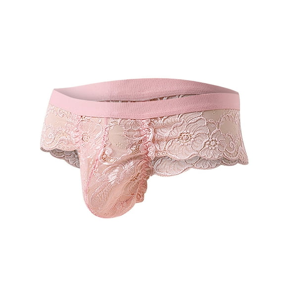 Tao Tao Men's Underwear Mesh Lace Pouch Underpants Sheer Low Rise Briefs Hipster Panties Passionate Thong Pink XL