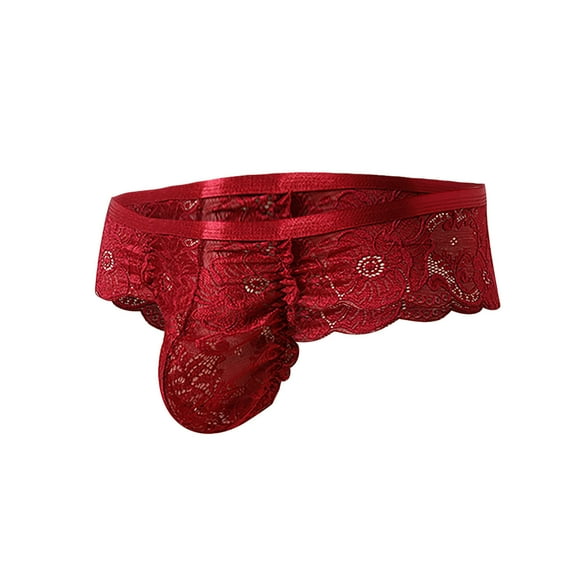 Tao Tao Men's Underwear Mesh Lace Pouch Underpants Sheer Low Rise Briefs Hipster Panties Passionate Thong Red M