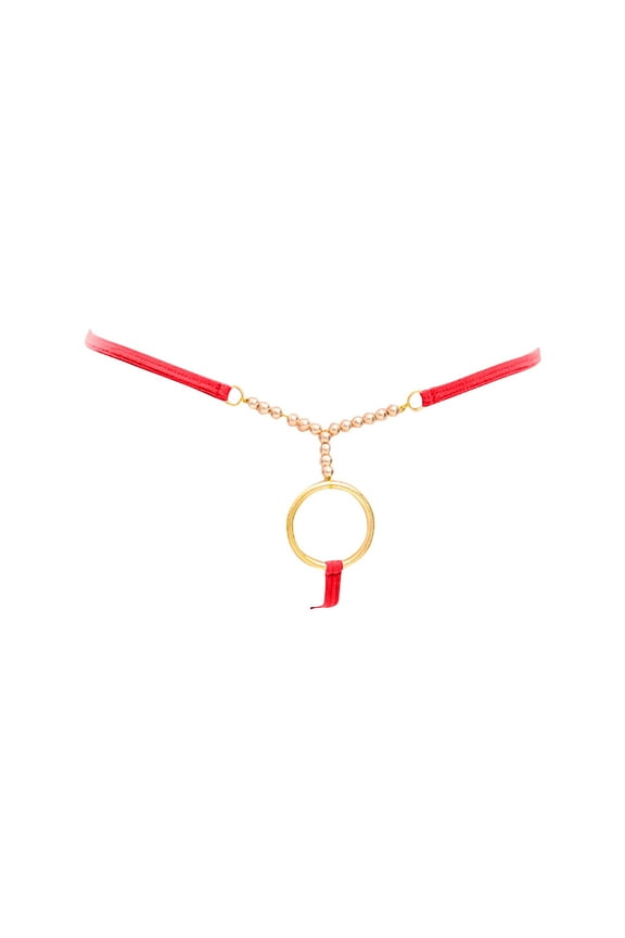 Mens Underwear Metal O-Rings T Back Thongs G-String Low Rise Bikini Shorts Fashion Sretch G-String Red Free Size