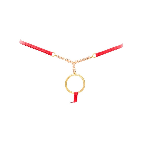 Tao Tao Mens Underwear Metal O-Rings T Back Thongs G-String Low Rise Bikini Shorts Fashion Sretch G-String Red Free Size