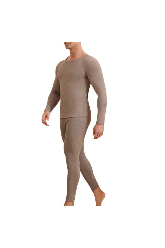 Merino Wool Base Layer Mens Set - Midweight, Heavyweight, Lite Merino Wool Thermal Underwear For Men Top, Bottom Beige XL
