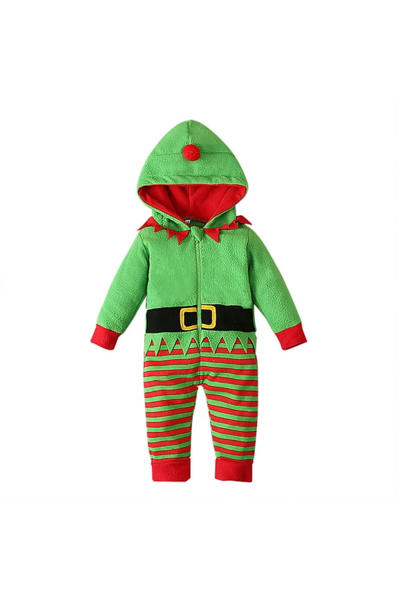 Newborn Baby Boys Girls Santa Outfit Christmas Elf Rompers Infant Jumpsuit With Hat Green 3 Months