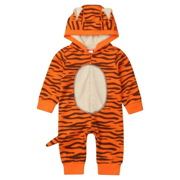 Tao Tao Newborn Baby Girl Boy Bodysuit Tiger Plush Cotton Hooded Jumpsuit Overall Outfit Warm Thick Hooded Playsuit Romper Orange 90