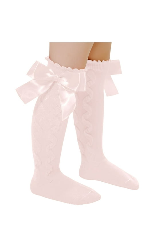 Newborn Baby Girls socks with bows Autumn Toddler Big Bow Knee High Long Soft Kids Christmas Sock Spanish Style Pink 18 Months