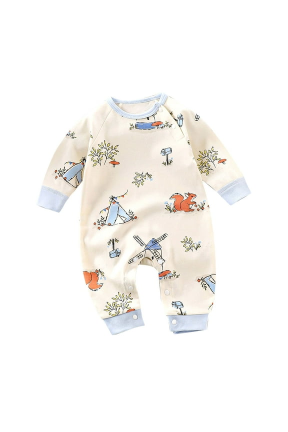 Newborn Infant Baby Boys Girls Bodysuit Monkey Print Jumpsuits With Button Long Sleeve Cotton Rompers Overall Warm Plush Clothes White 6 Months