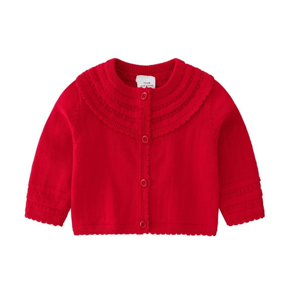 Tao Tao Newborn Infant Baby Girls Cotton Knit Sweater Autumn Solid Long Sleeve Tops Cardigan Coat for Toddler Red 6 Months