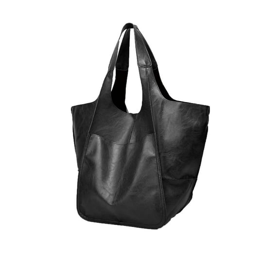 Tao Tao Oversized Leather Tote Bag Huge Capacity Work Hobo PU Leather Bucket Purse And Handbag Large Soft Travel Shopping Bag Black