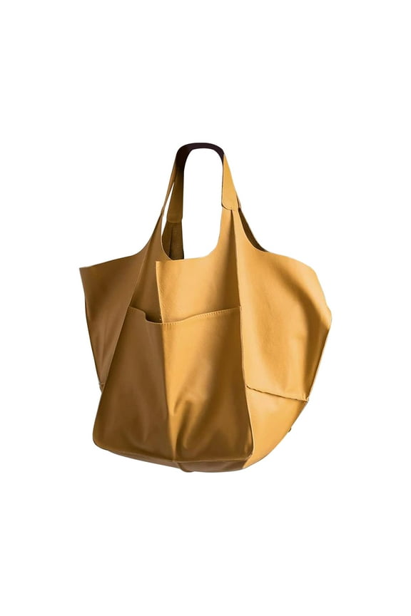 Oversized Leather Tote Bag Huge Capacity Work Hobo PU Leather Bucket Purse And Handbag Large Soft Travel Shopping Bag Yellow