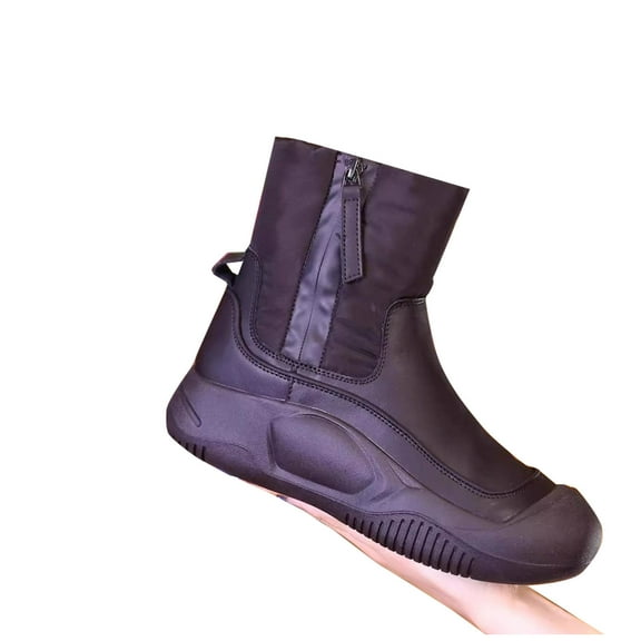 Tao Tao Padded Boots Made from Thickened Leather with Zip Up Anti Slip Snow Boots,Warm Plush Lined Round Toe Mid Calf Boots Black 36