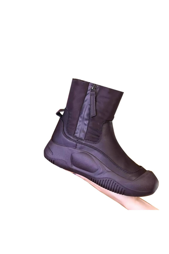 Padded Boots Made from Thickened Leather with Zip Up Anti Slip Snow Boots,Warm Plush Lined Round Toe Mid Calf Boots Black 37