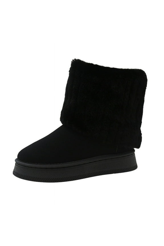Platform Fur Boots For Women Genuine Cow Suede Platform Furry Faux Fur Boots Fuzzy Lined Ankle Boots, Warm Winter Classic Short Mini Bootie,Anti-slip Sole Black 41