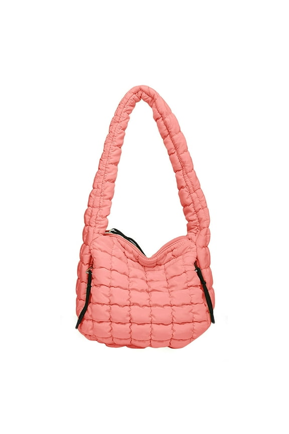 Quilted Puffer Tote Bag for Women Large Quilted Crossbody Bag Lightweight Nylon Puffy Quilted Puff Shoulder Bag Watermelon Red Free Size