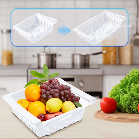 Tao Tao Refrigerator Drawer Organizer, 1PCS Fridge Drawer Organizer Pull out Storage Box Refrigerator Bins Refrigerator Shelves for Egg Fruit Vegetable Seafood Storage Rack White