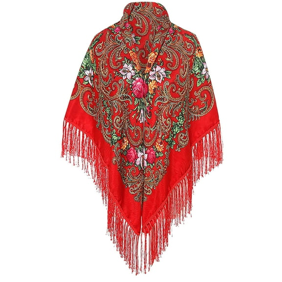 Tao Tao Russian Shawls Ukrainian Style Scarf Women's Scarf Wrap Tassel Square Scarves Red 130