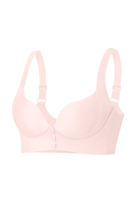 Seamless Wireless Bra for Women, Classic Open Front Plunge Lift Everyday Bras Soft and Comfortable Push Up Tshirt Bra Pink L
