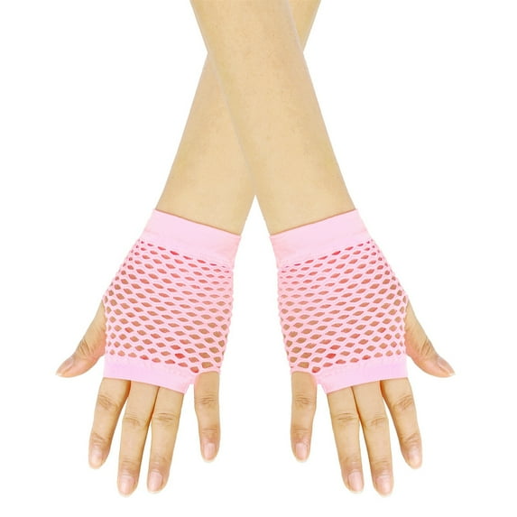 Tao Tao Short Fingerless Fishnet Gloves Neon Fishnet Gloves For Womens Themed Party Accessories Pink Free Size