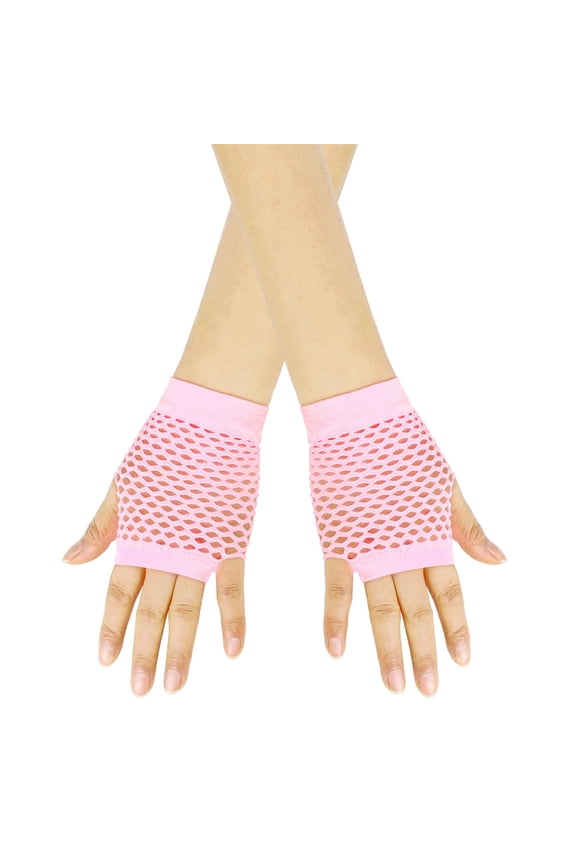 Short Fingerless Fishnet Gloves Neon Fishnet Gloves For Womens Themed Party Accessories Pink Free Size
