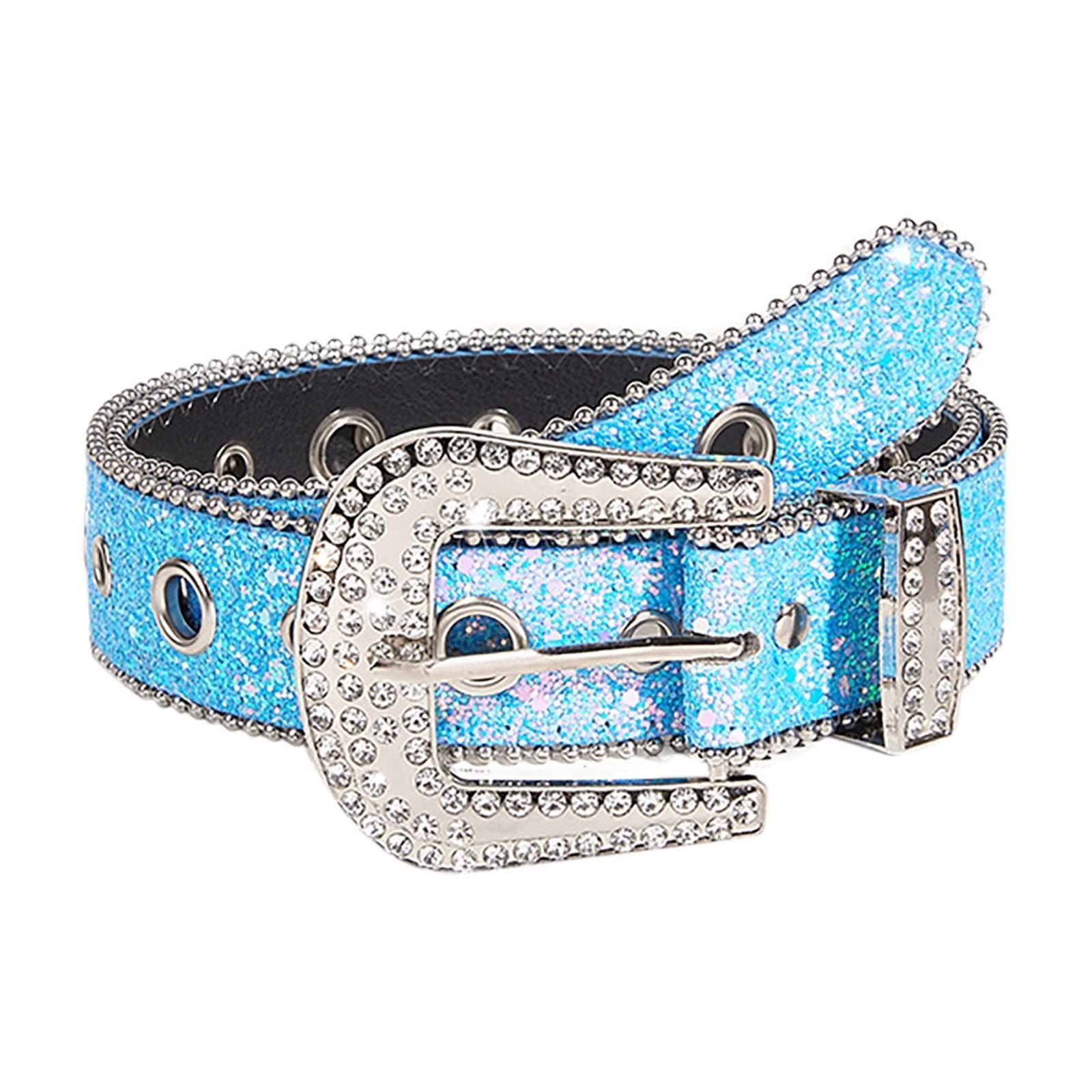 Vintage Western Cowgirl Leather
Belt‎ with Silver Colored Buckle And
Rhinestones Silver Sparkle Western Belt Girls Stones Buckle – RM Tack  main image 4