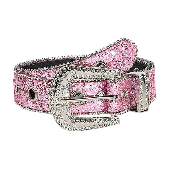 Tao Tao Silver Rhinestone Belt Western Cowgirl Cowboy Belts Vintage Bling Crystal Studded Leather Belt Pink Free Size