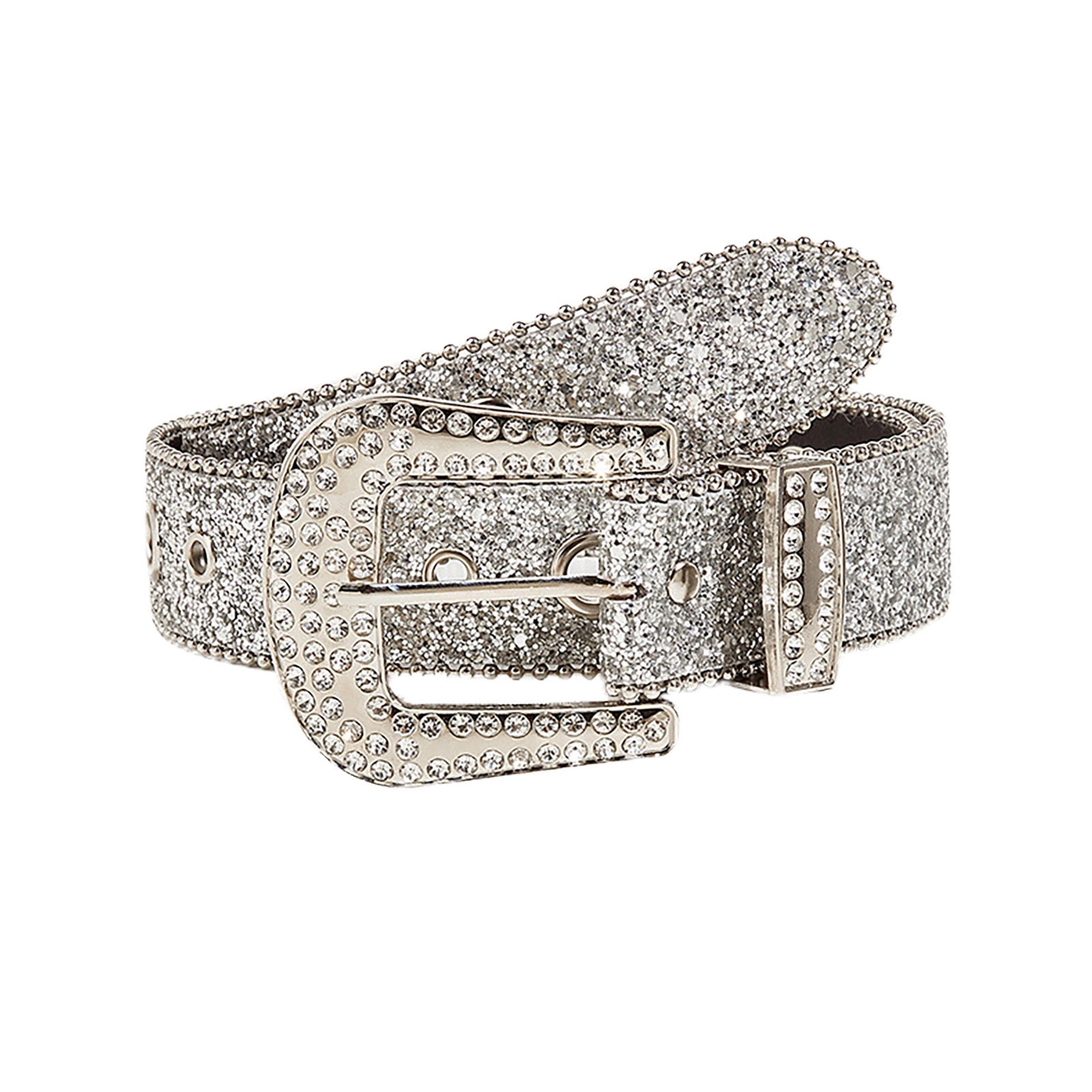Vintage Metallic Silver Western Studded Bedazzled Belt Silver Sparkle Western Belt Girls Stones Buckle – RM Tack  main image 4