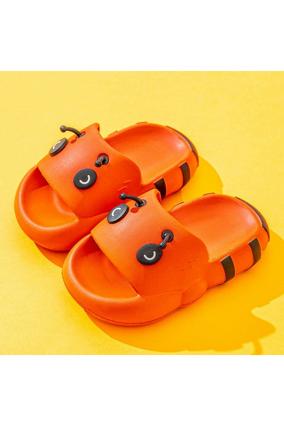 Slippers Bathroom Slippers Cartoon Boys Girls Indoor Home Non-slip Soft Bottom Cute Animal Thick Bottom Step On Slippers Orange 4-5 Years