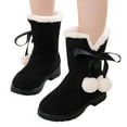 thumbnail image 1 of Tao Tao Snow Boots For Girls Chunky Short Boots Solid Color Ankle Boots With Balls For Toddler Girls Winter Warm Walking Shoes Black 32, 1 of 5