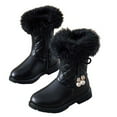 thumbnail image 1 of Tao Tao Snow Boots For Girls Chunky Short Boots Solid Color Ankle Boots With Bow For Toddler Girls Winter Warm Walking Shoes Black 35, 1 of 3