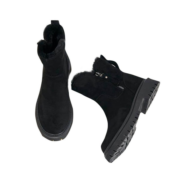 Tao Tao Snow Boots For Women - Ankle Boots With Zipper - Women's Winter Booties with Faux Fur Lining and Mid-Height Heel Black 37