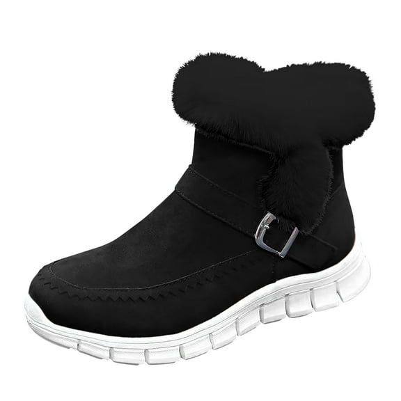 Tao Tao Snow Boots For Women Wide Calf Winter Boots Classic Faux Fur Lined Slip On Ankle Boots Fashion Warm Walking Shoes Black 37