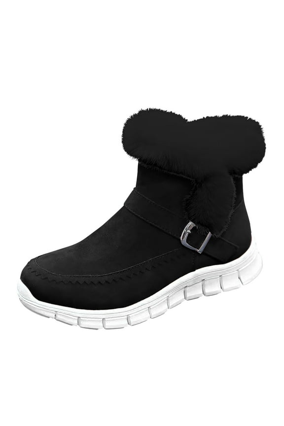 Snow Boots For Women Wide Calf Winter Boots Classic Faux Fur Lined Slip On Ankle Boots Fashion Warm Walking Shoes Black 40