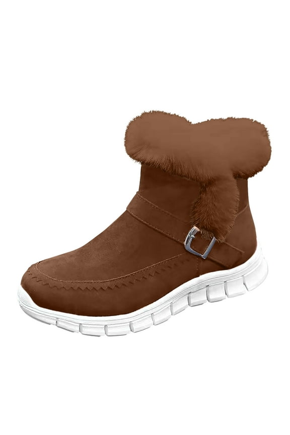 Snow Boots For Women Wide Calf Winter Boots Classic Faux Fur Lined Slip On Ankle Boots Fashion Warm Walking Shoes Brown 37