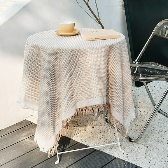 Tao Tao Square Tablecloth Cotton Table Cover Grid Fabric Cloth Covering Dinning Coffee Round Side End Tabletop Decorative Home Room Decor Picnic Mat For Beach Camping Grass Coffee