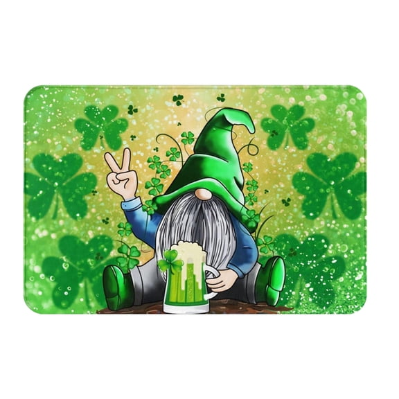 Tao Tao St. Patricks Day Door Mat Area Rugs 23.6 x 15.7 Inch Gnomes Shamrock Welcome Mat Non-Slip Green Entrance Floor Mat Clover Doormat For Kitchen Living Room Bath Room C