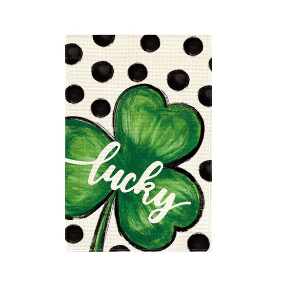 Tao Tao St Patricks Day Lucky Shamrock Garden Flag 12x18 Inch Double Sided, Polka Dot Yard Outdoor Flag Luckys Clovers Flag B