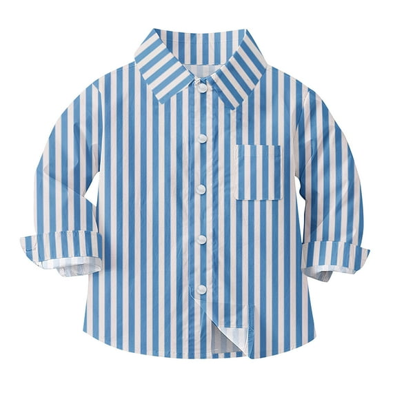 Tao Tao Striped Button Down Casual Shirts For Toddler Baby Boys Girls Long Sleeve Lapel Collar Blouse Trendy Spring Fall Shirts School Uniform Top Blue 5 Years