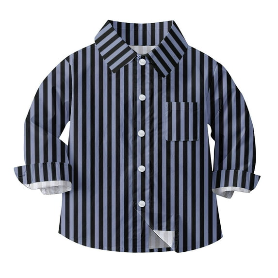 Tao Tao Striped Button Down Casual Shirts For Toddler Baby Boys Girls Long Sleeve Lapel Collar Blouse Trendy Spring Fall Shirts School Uniform Top Navy 7 Years