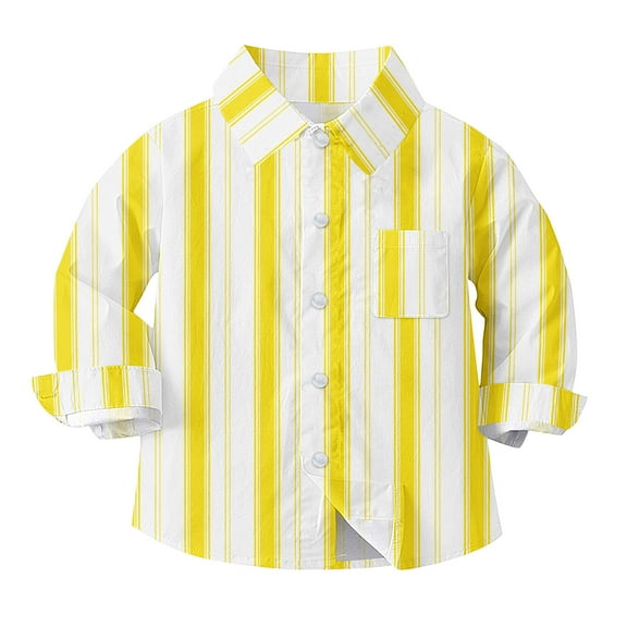 Tao Tao Striped Button Down Casual Shirts For Toddler Baby Boys Girls Long Sleeve Lapel Collar Blouse Trendy Spring Fall Shirts Yellow 7 Years