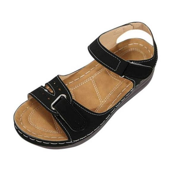 Tao Tao Summer Sandals For Women Dressy Open Toe Ankle Strap Platform Sandals Casual Strappy Slip On Sandals Solid Color Beach Dress Sandals Black 41