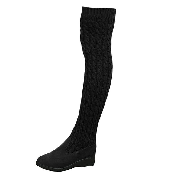 Tao Tao Thigh High Boots for Women, Winter Over Knee Boots, Fashion Knitted Thick Thigh Tigh Boot Leg Warmers Solid Color Anti Slip Shoes Black 36