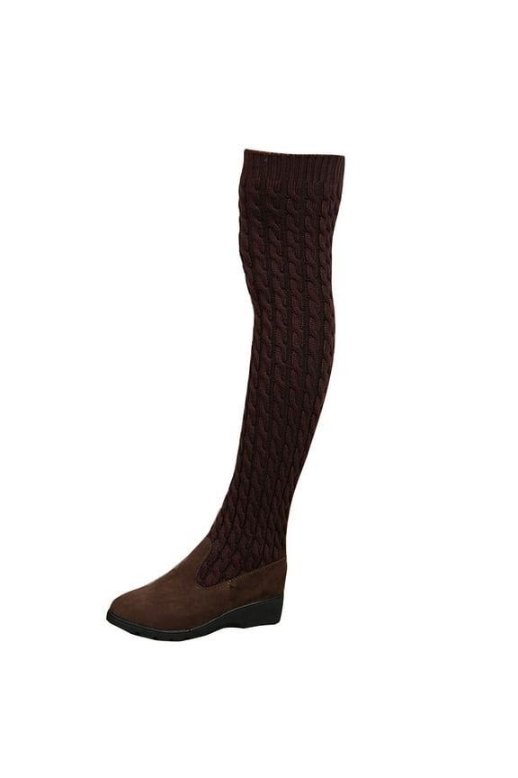 Thigh High Boots for Women, Winter Over Knee Boots, Fashion Knitted Thick Thigh Tigh Boot Leg Warmers Solid Color Anti Slip Shoes Brown 39