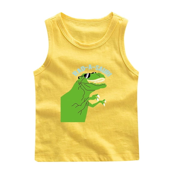 Tao Tao Toddler Baby Boys Sleeveless Dinosaur Tank Tops Kids Girls Summer Basic Cami Shirts Cotton Athletic Undershirts T-Shirts Vest Base Shirt Yellow 5 Years