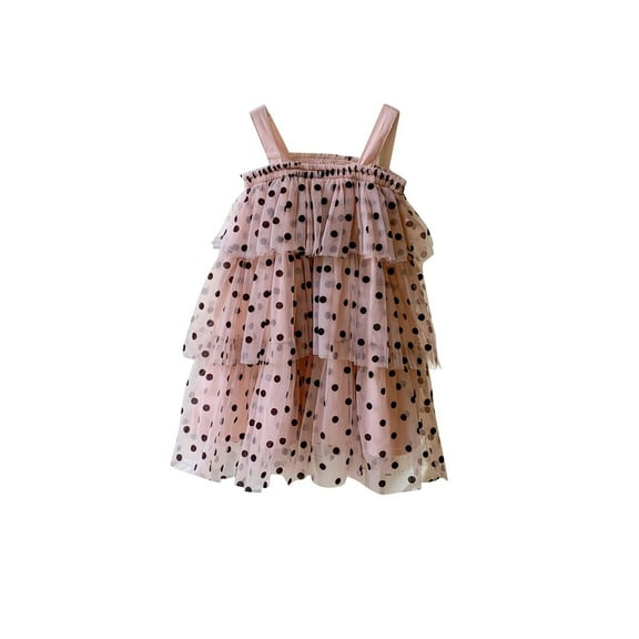 Tao Tao Toddler Baby Girl Summer Princess Dress Sleeveless Colorful Polka Dot Print Cake Smash Dress Tutu Sundress Khaki 4 Years