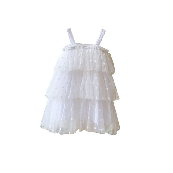 Tao Tao Toddler Baby Girl Summer Princess Dress Sleeveless Colorful Polka Dot Print Cake Smash Dress Tutu Sundress White 4 Years