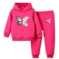 thumbnail image 1 of Tao Tao Toddler Baby Girls Clothes Butterfly Floral Print Hoodie Letter Graphic Sweatpants Fall Winter Outfits Set Hot Pink 130, 1 of 7