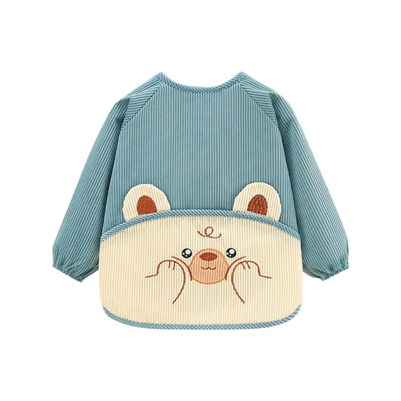 Tao Tao Toddler Boys Girls Bib Full Coverage Apron, Baby Waterproof Smock, Long Sleeve Bear Prints Bib, Easy To Clean Baby Bibs For Eating Green 1 Years