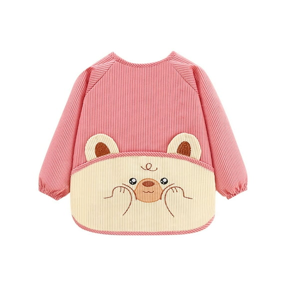 Tao Tao Toddler Boys Girls Bib Full Coverage Apron, Baby Waterproof Smock, Long Sleeve Bear Prints Bib, Easy To Clean Baby Bibs For Eating Pink 7 Years