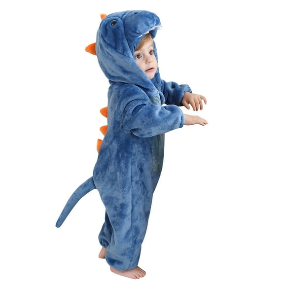 Tao Tao Toddler Christmas Outfits Unisex Baby Animal Clothes Romper Infant's Zip Up Hooded Jumpsuit One Piece for Kids Holiday Birthday Blue 3 Months