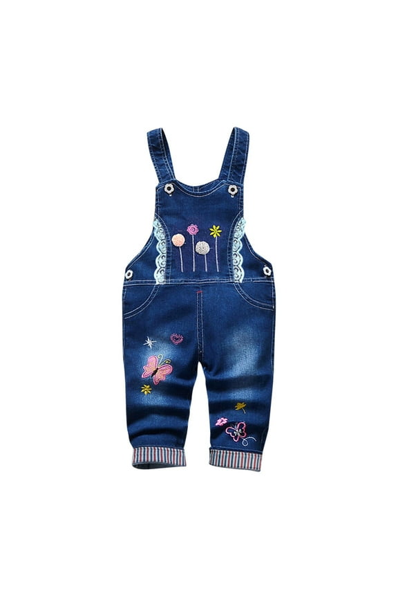 Toddler Girls Adjustable Denim Pants Newborn Kids Butterfly Print Denim Overalls Jumpsuits Cute Outdoor Bib Shortalls Jean Overalls Blue 2 Years