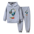 thumbnail image 1 of Tao Tao Toddler Girls Clothes Butterfly Floral Print Hoodie Letter Graphic Sweatpants Fall Winter Outfits Set Cute Spring New Style Pullover Two-piece Set Gray 140, 1 of 7